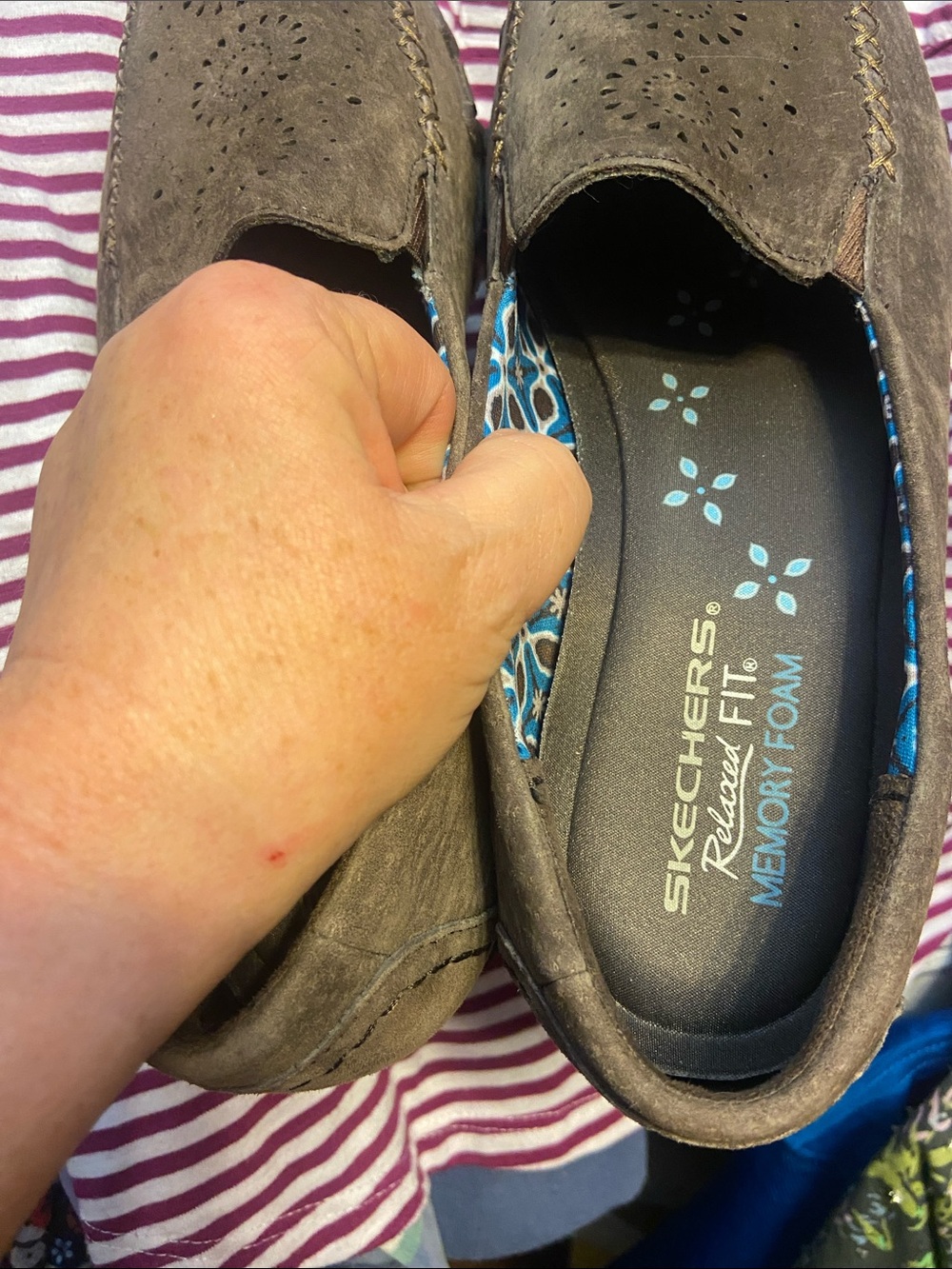 Skechers Slip-On Relaxed Fit Memory Foam Loafers - Brown with Blue Accents